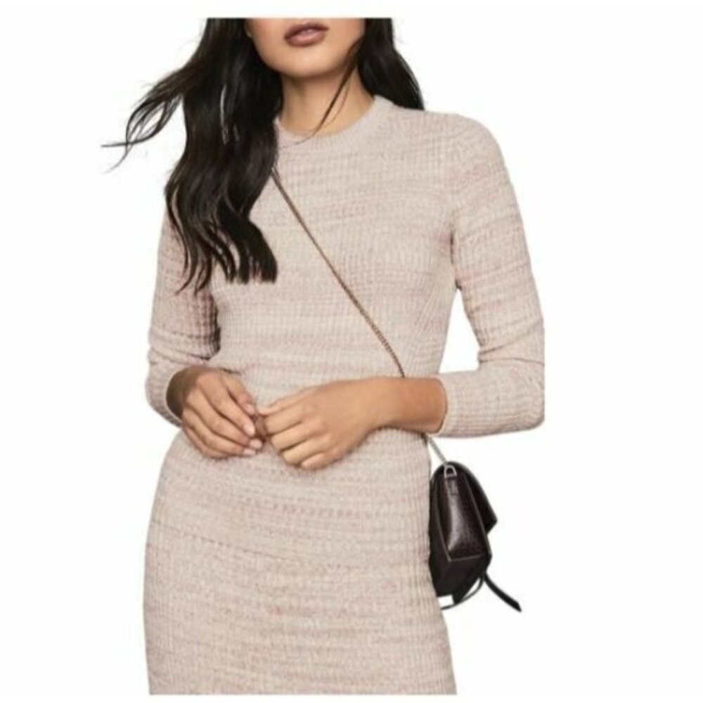 Reiss Suri Pink Ribbed Crew Neck Pullover Sweater Neutral Stretch SZ XS NWT